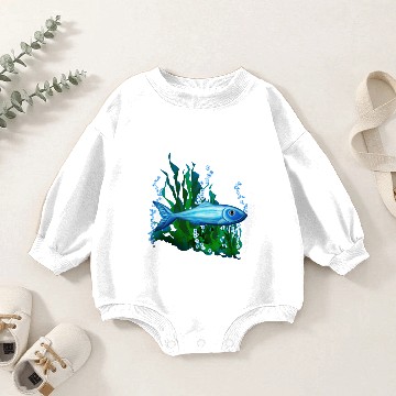 Discover Light Blue Fish Swimming in the Ocean Baby Romper Sweatshirts