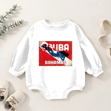 Discover Bahamas Scuba Diver - Blue Retro Baby Romper Sweatshirts