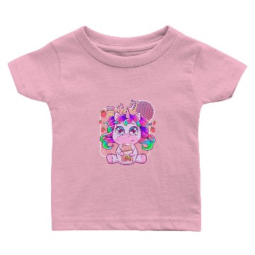 Discover Unicorns Funny Kawaii Unicorns Strawberry Milk Shake Japanese Anime Baby T-shirts