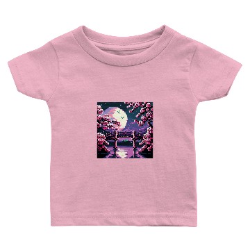 Discover 8 bit Retro Cherry Blossom Magic Riverside Bridge Moonlight Baby T-shirts