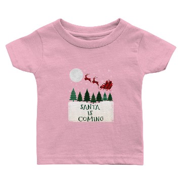 Discover Santa is Coming Tartan Present Christmas Tree Baby T-shirts