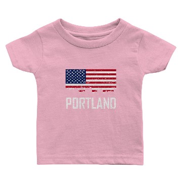 Discover Portland Maine Skyline American Flag Distressed Baby T-shirts