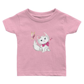 Discover Cute White Kitten with Butterfly on pastel Baby T-shirts