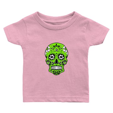 Discover Decorative skull, black, lime green Baby T-shirts