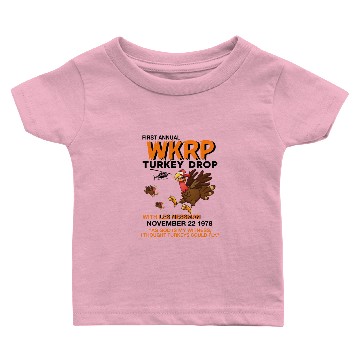 Discover First annual WKRP Turkey Drop with Les Nessman Fun Baby T-shirts