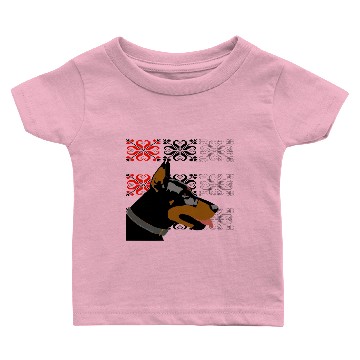 Discover Dobermann. Pixel art background. Baby T-shirts
