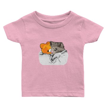 Discover Sad Kitten Cat Crying bed with Teddy Meme Baby T-shirts