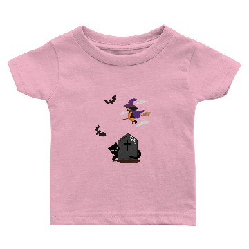 Discover GRAVEYARD WITCH FLYING OVER CAT WITH BATS Baby T-shirts