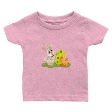 Discover Cute Easter Bunny Hides Behing Colored Eggs Baby T-shirts