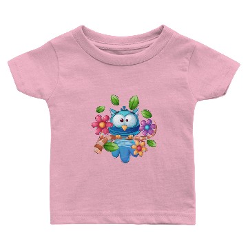 Discover owl with flowers Baby T-shirts