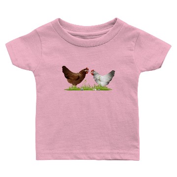 Discover two free range chickens on a green meadow Baby T-shirts