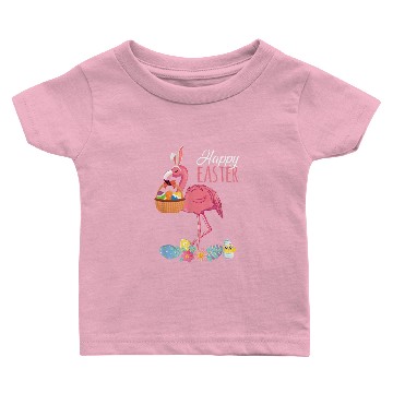 Discover Happy Easter Flamingo With Easter Egg Basket Baby T-shirts