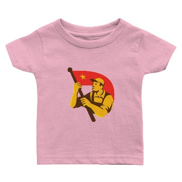 Discover Communist worker with red flag star retro Baseball Jerseys Baby T-shirts