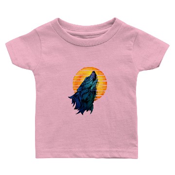 Discover Howling Wolf Retro Sunset Art Design Wolf Baby T-shirts