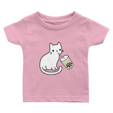 Discover Cat Drinking Boba Milk Tea Bobalogy Baby T-shirts