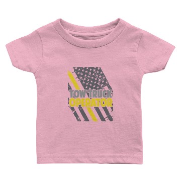 Discover Tow Truck Operator American Flag Thin Yellow Line Baby T-shirts