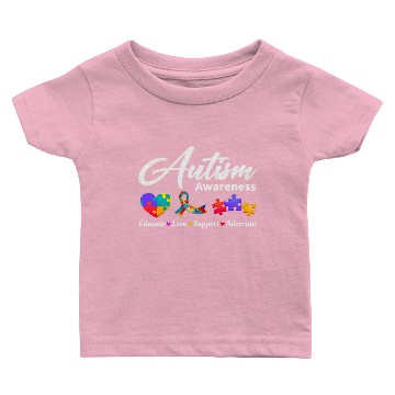 Discover Autism Autistic Awareness Puzzle Heart Warrior Baby T-shirts