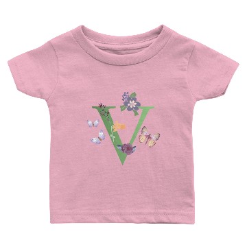 Discover Initial Monogram Flowers Butterflies Letter V Baby T-shirts