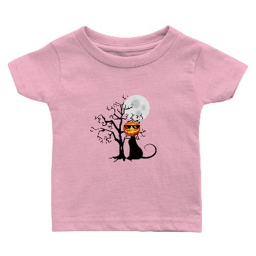 Discover black cat funny face pumpkin Baby T-shirts