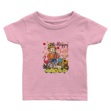 Discover Happy Fall Y'all Scarecrow Flamingo Pumpkins Baby T-shirts