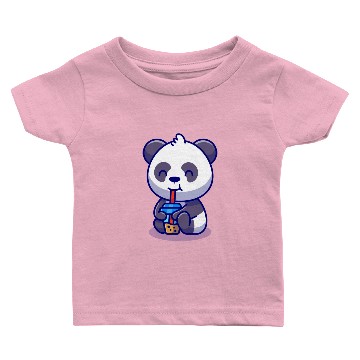 Discover Cute Panda Sipping Boba Milk Tea Cartoon Baby T-shirts