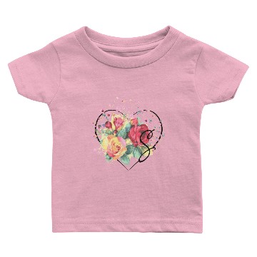 Discover Letter S Monogram Floral Roses Heart Baby T-shirts