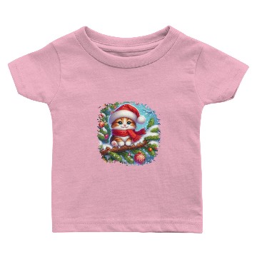 Discover Cute Cat with Santa Hat Christmas Design Baby T-shirts