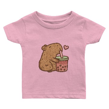 Discover Cute Capibara Drinking Bubble Tea Patch Baby T-shirts