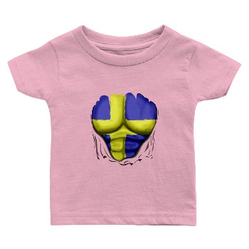 Discover Sweden Flag Ripped Muscles, six pack, chest t-shir Baby T-shirts
