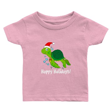 Discover Sea Turtle Santa Hat Happy Holidays Baby T-shirts
