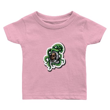 Discover Astro Skull with Octopus White Board Sticker Baby T-shirts