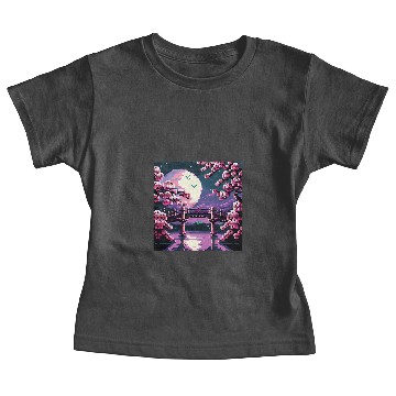 Discover 8 bit Retro Cherry Blossom Magic Riverside Bridge Moonlight Baby Tees