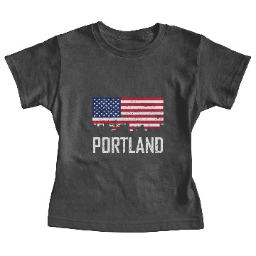 Discover Portland Maine Skyline American Flag Distressed Baby Tees