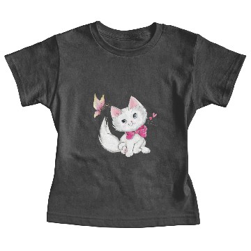 Discover Cute White Kitten with Butterfly on pastel Baby Tees
