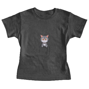 Discover Pocket Cat Tabby Gray Baby Tees