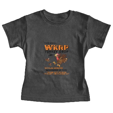 Discover First annual WKRP Turkey Drop with Les Nessman Baby Tees