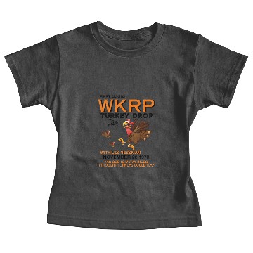 Discover First annual WKRP Turkey Drop with Les Nessman Fun Baby Tees