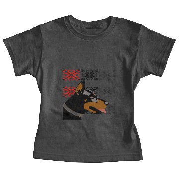 Discover Dobermann. Pixel art background. Baby Tees
