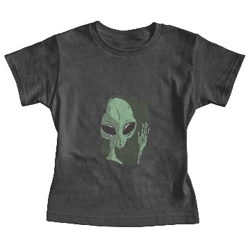 Discover Green alien waving his hand alien behind chest Baby Tees
