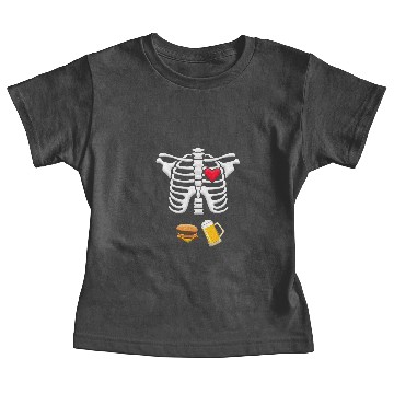 Discover maternity hamburger and beer skeleton halloween sh Baby Tees