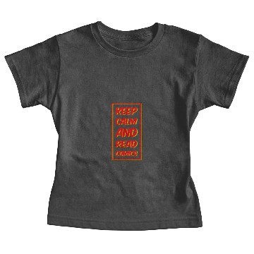 Discover Keep Calm And Read Comics Red And Yellow Baby Tees