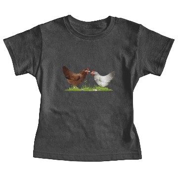 Discover two free range chickens on a green meadow Baby Tees