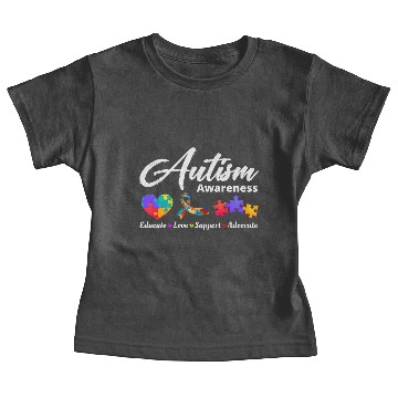 Discover Autism Autistic Awareness Puzzle Heart Warrior Baby Tees