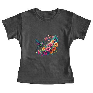 Discover Hummingbird and Hibiscus Blossom Art Baby Tees