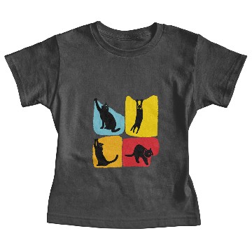 Discover Playful Black Cat Poses Silhouettes Pattern Baby Tees