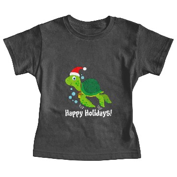Discover Sea Turtle Santa Hat Happy Holidays Baby Tees