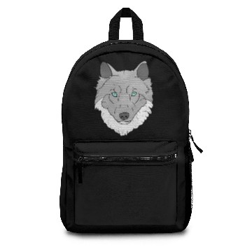 Discover Grey and white Wolf head with blue eyes hand drawn Backpacks