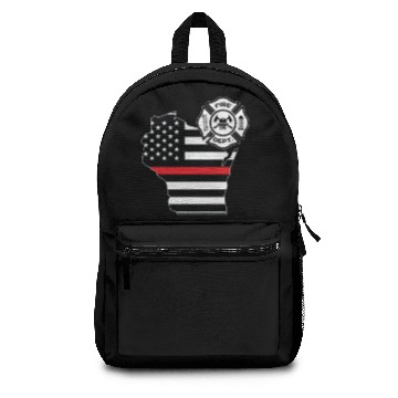 Discover Wisconsin Firefighter Shield Thin Red Line Flag Backpacks
