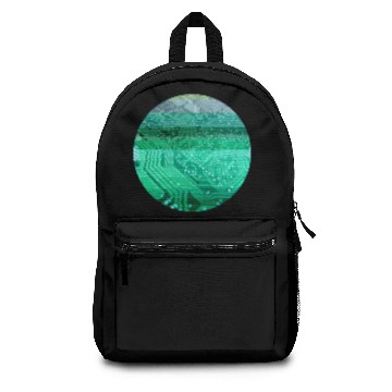 Discover circuit board glitch circle green Backpacks