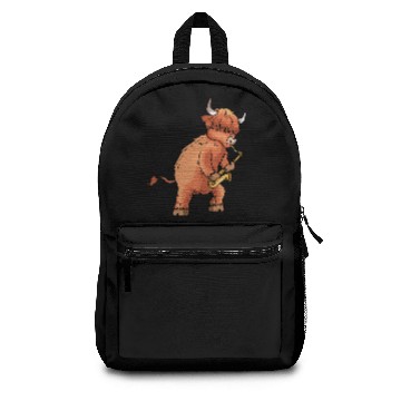 Discover Highland Cow Cattle Playing Saxophone Music Gift Backpacks
